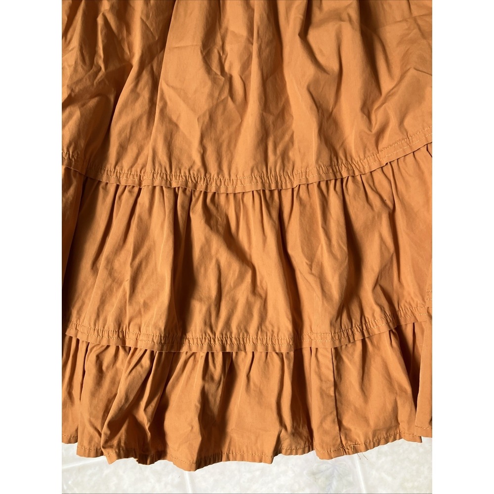 Böhme Womens Tiered Puff Sleeve Sewn Square Neck Midi Dress Orange Large - Picture 2 of 6